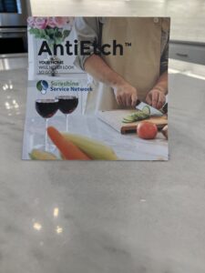 MORE AntiEtch marble countertop protection in Frisco TX showing kitchen island resistant to etching from acidic spills