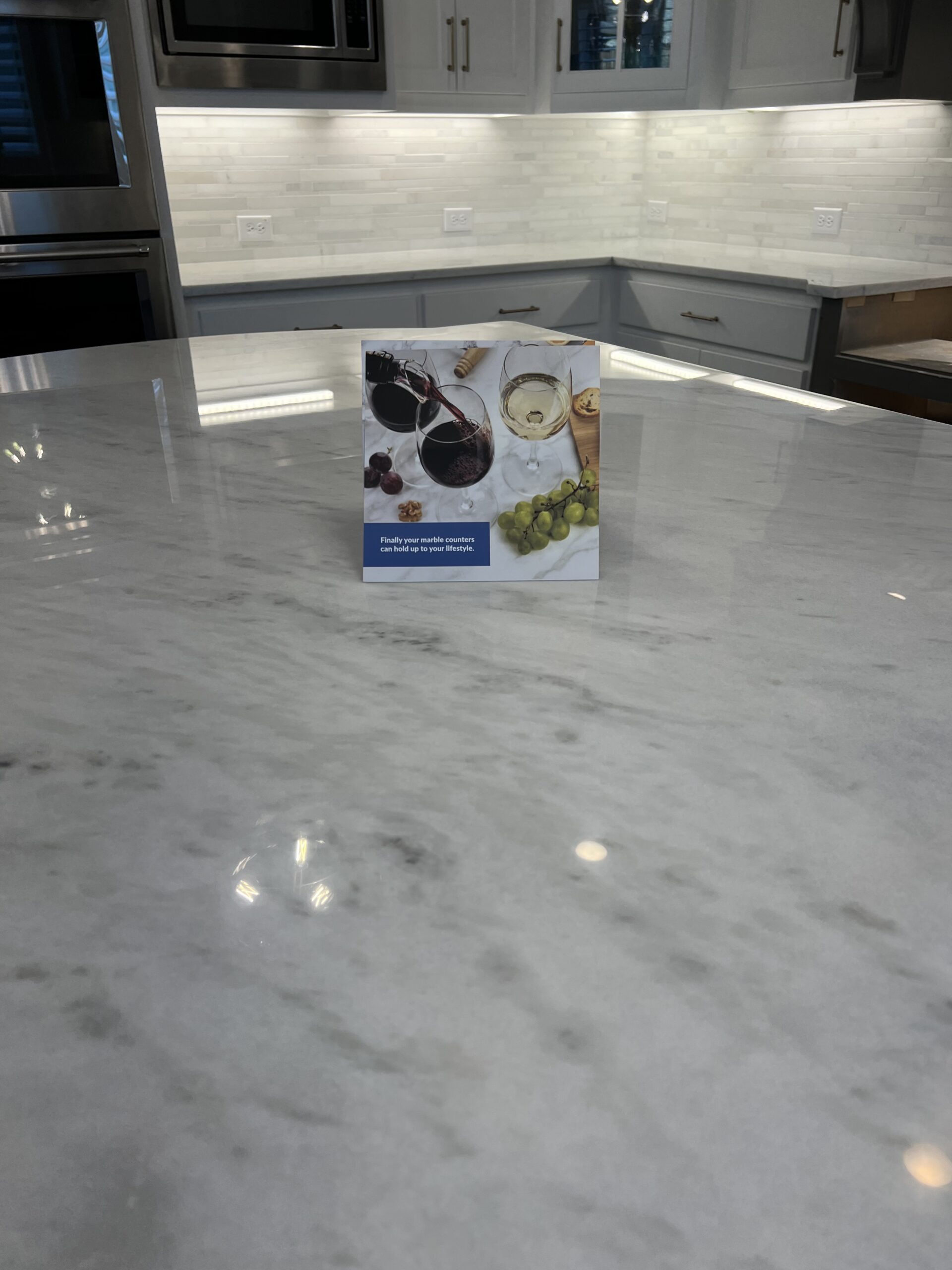 Marble countertop protected with MORE® AntiEtch® in a Highland Park, TX home, showing a smooth, polished finish free from etching or stains.