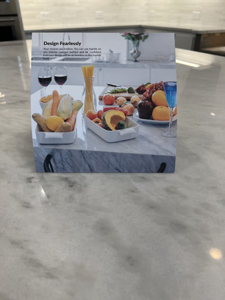 MORE AntiEtch marble countertop protection in Newport Coast CA kitchen island resisting etching from acidic spills