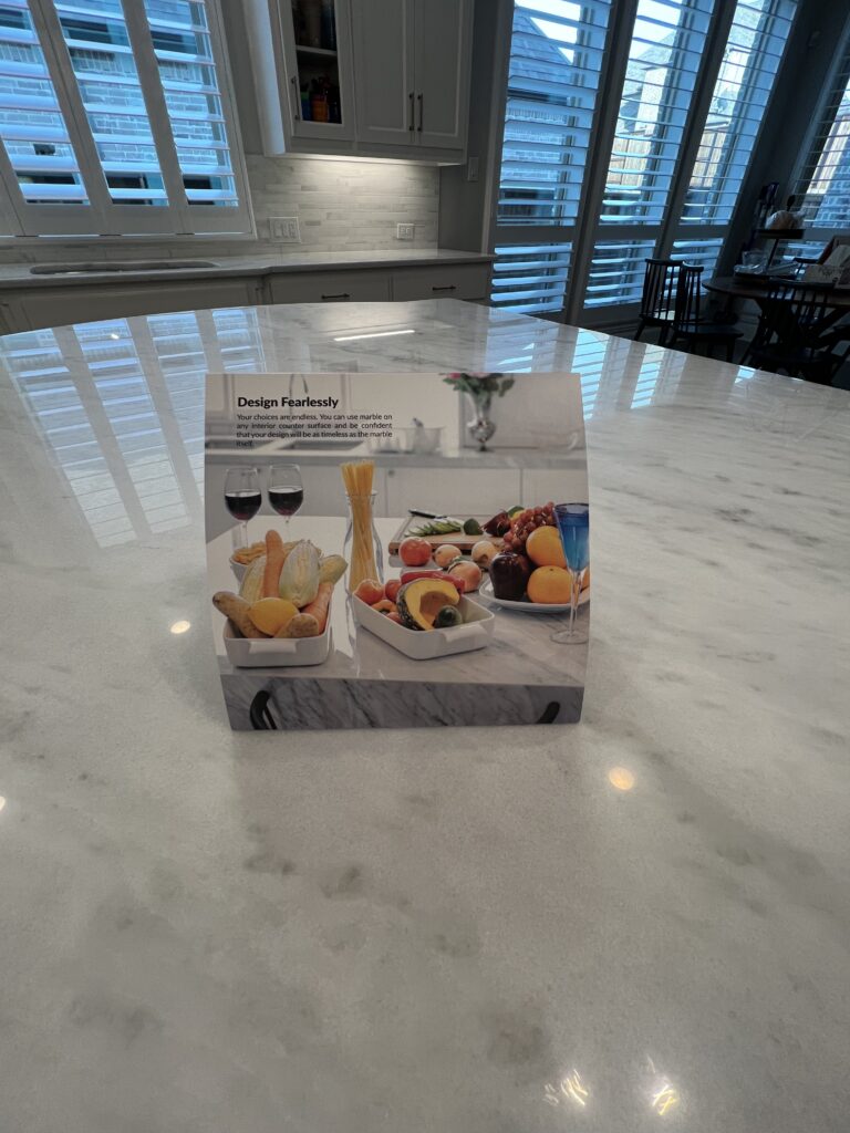 New marble kitchen countertop in a Colleyville Texas home protected with MORE® AntiEtch® before etching and staining occur.