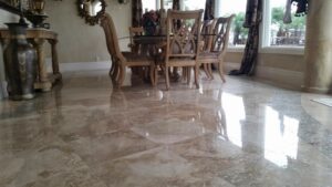 Perfectly polished travertine floor with a high-gloss finish by Sureshine