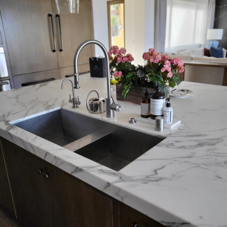 A beautifully refinished marble countertop in Newport Beach treated with AntiEtch®, providing a stain-proof and etch-resistant finish for long-lasting beauty.