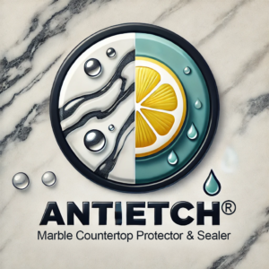 The AntiEtch® icon, representing advanced marble protection against stains and etching, featured in an article comparing traditional sealers and AntiEtch®.