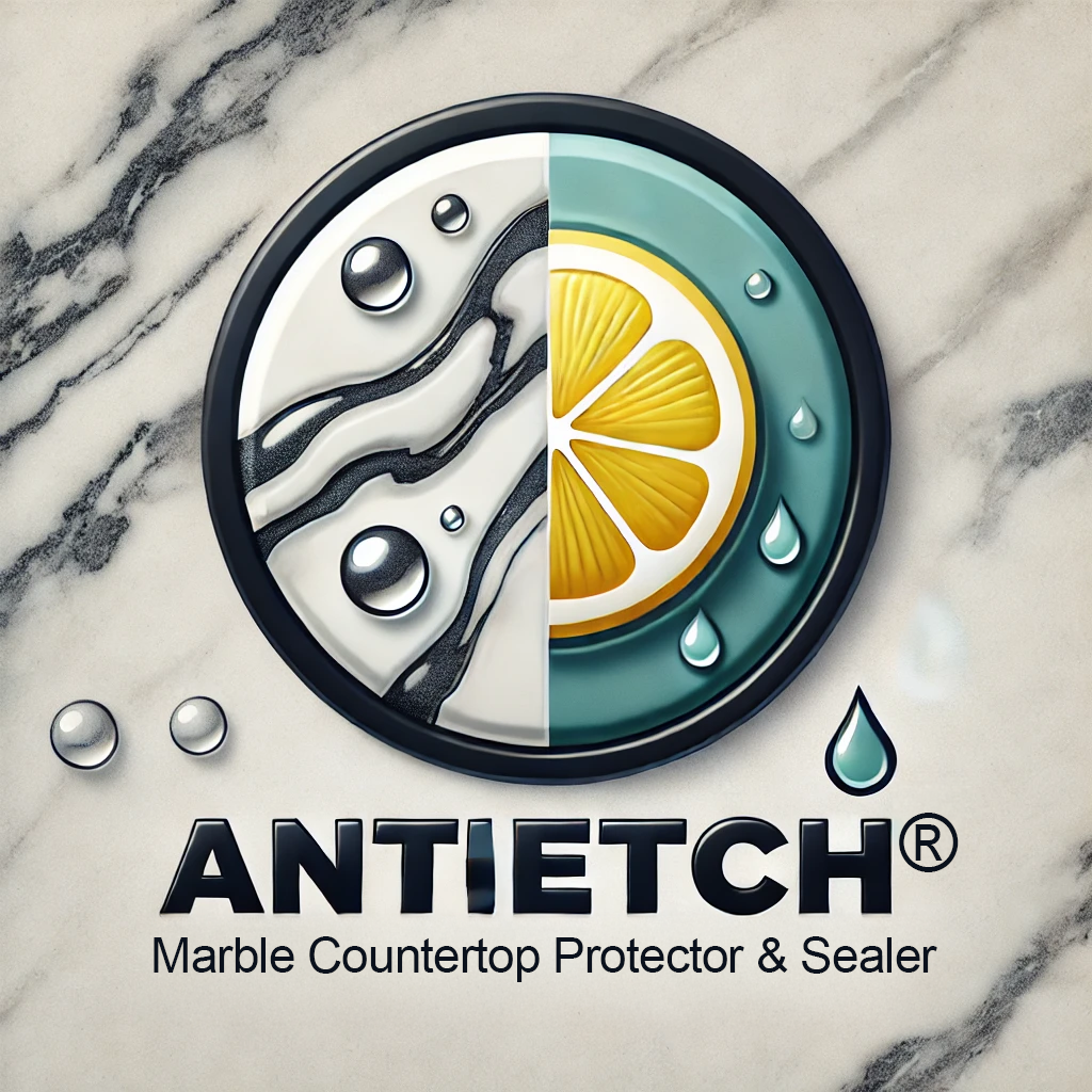 The AntiEtch® icon, representing advanced marble protection against stains and etching, featured in an article comparing traditional sealers and AntiEtch®.