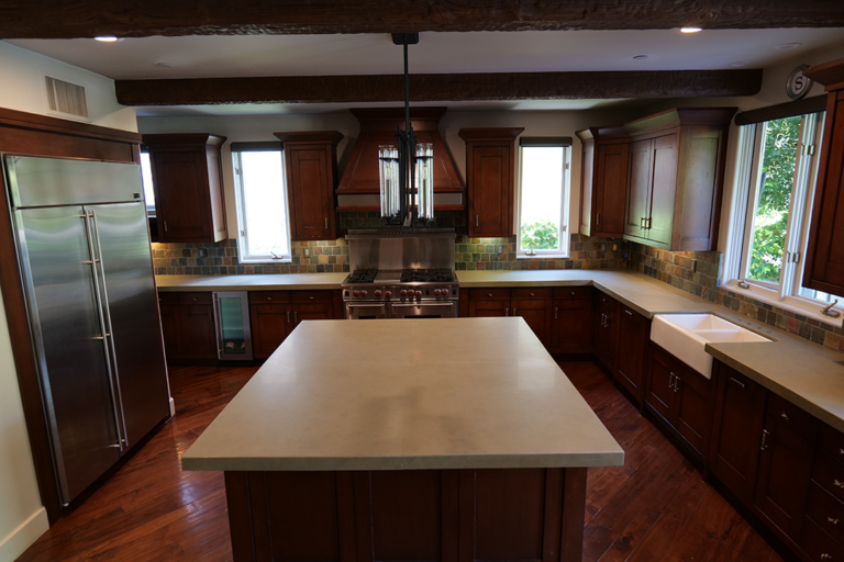 A satin-finished limestone kitchen countertop treated with AntiEtch®, providing superior protection against stains and etching while maintaining a natural, elegant look.