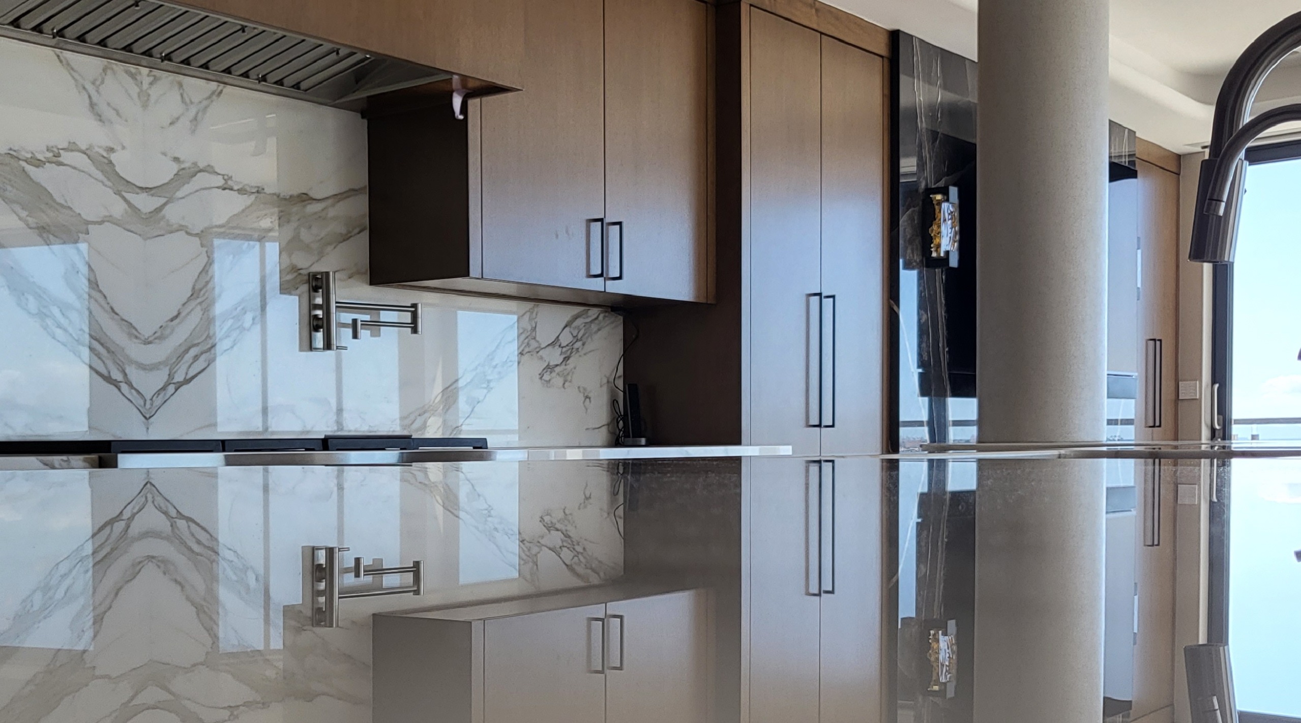 AntiEtch applied to marble kitchen countertops in Irvine home, showcasing a satin finish with no visible etching or staining.