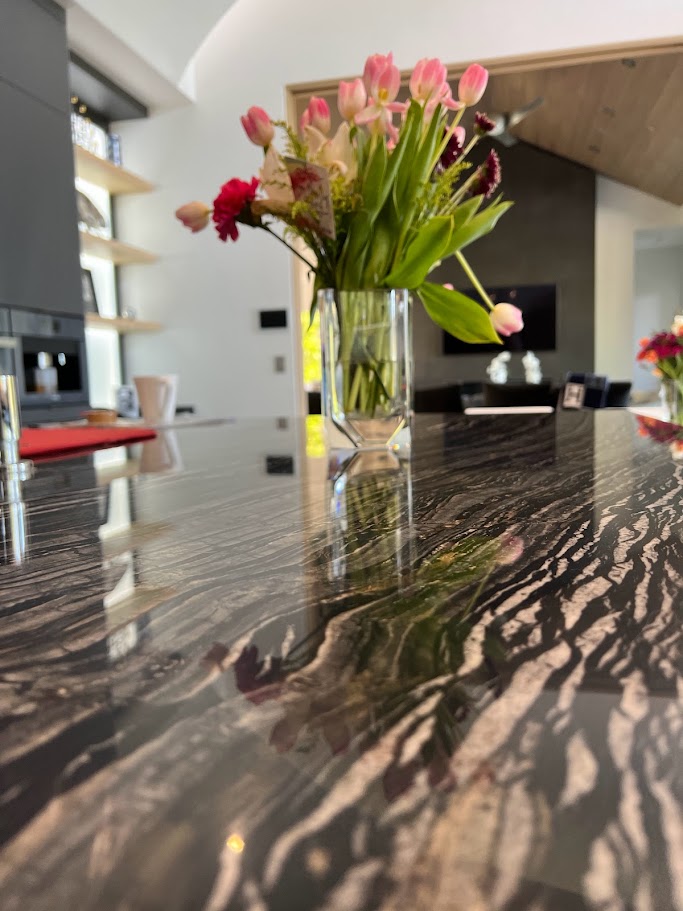 MORE® AntiEtch® applied to a marble countertop in a Henderson, NV kitchen with a satin finish