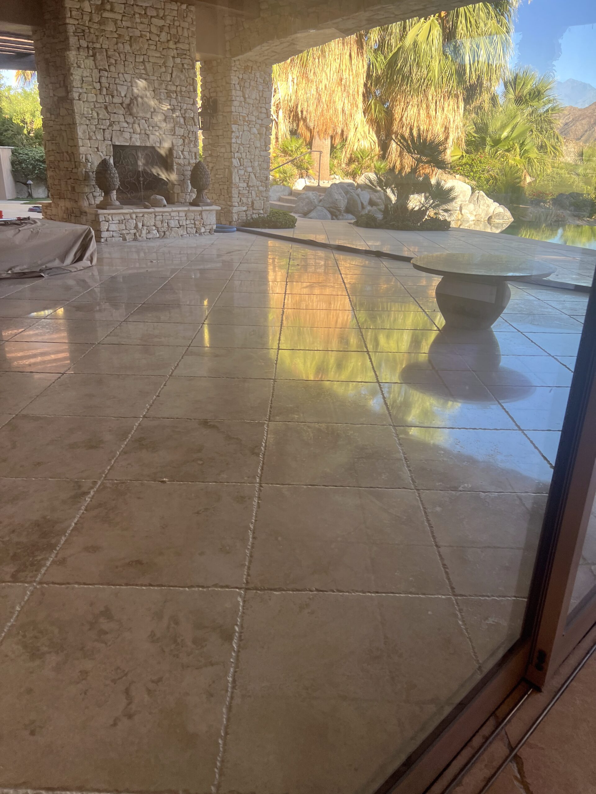 Luxury marble floor restored with a polished finish in Manhattan Beach California home.
