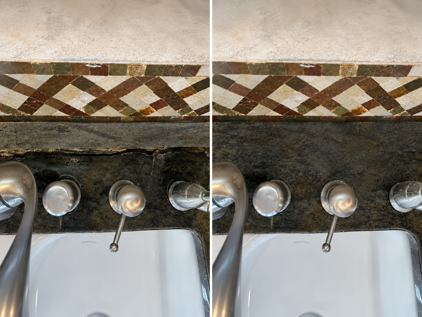 Granite crack repair in Pacific Palisades CA showing luxury countertop restored without replacement